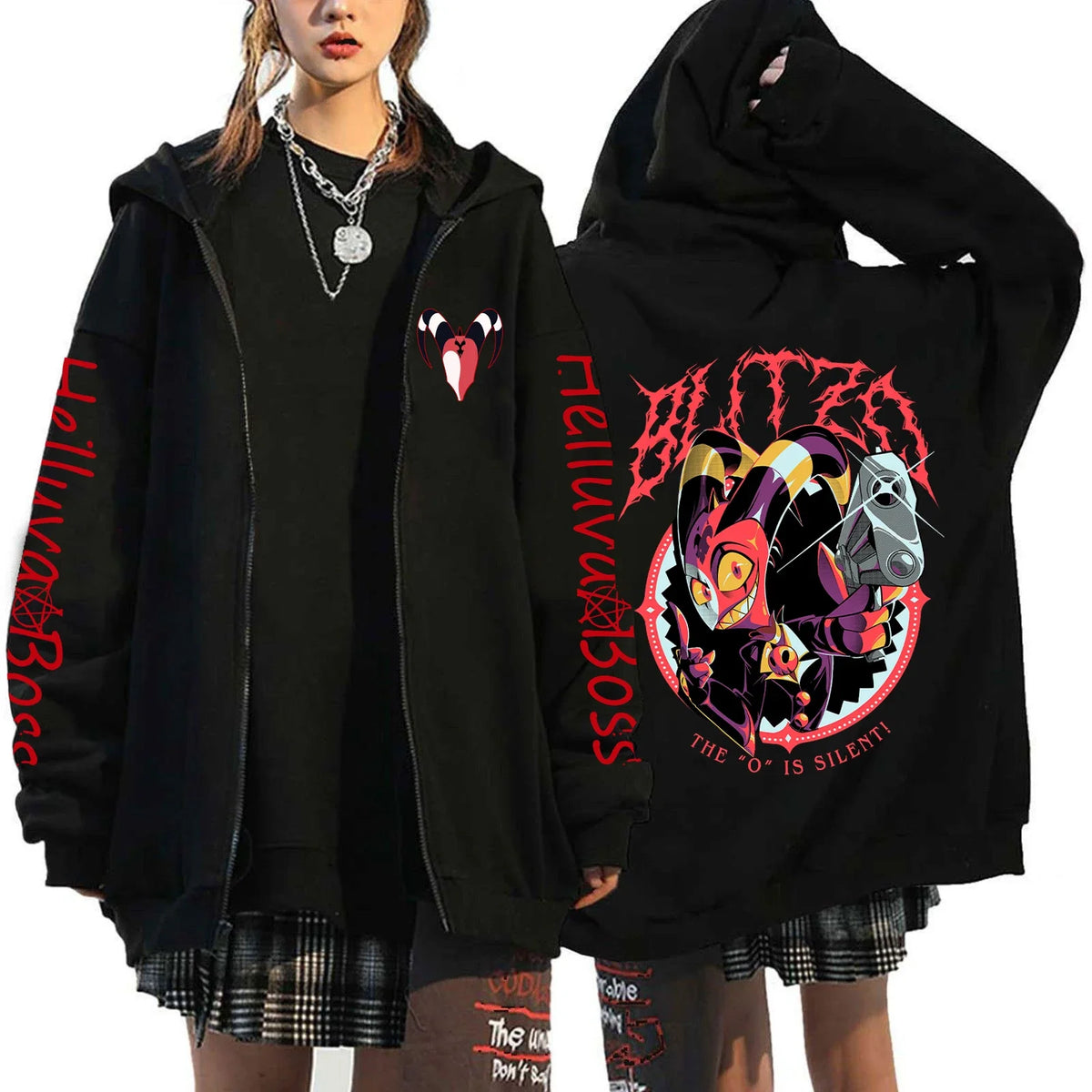 Helluva Boss Print Hooded Zipper Men Women Casual Fashion Fall Winter Warm Vintage Long Sleeve Tops Fleece Zip-Up Sweatshirts