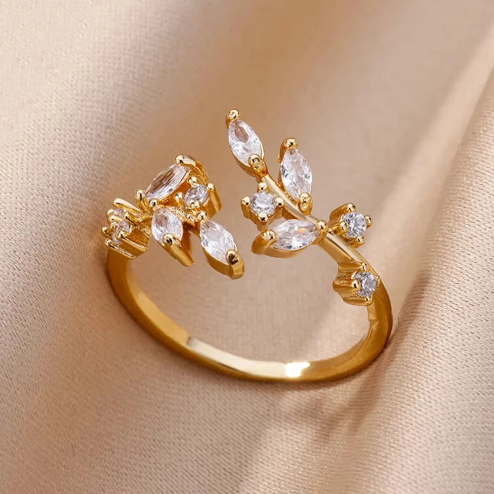 Luxury Zircon Geometric Rings For Women Stainless Steel Gold Color Open Ring Trendy Wedding Party Aesthetic Jewerly Gift Femme