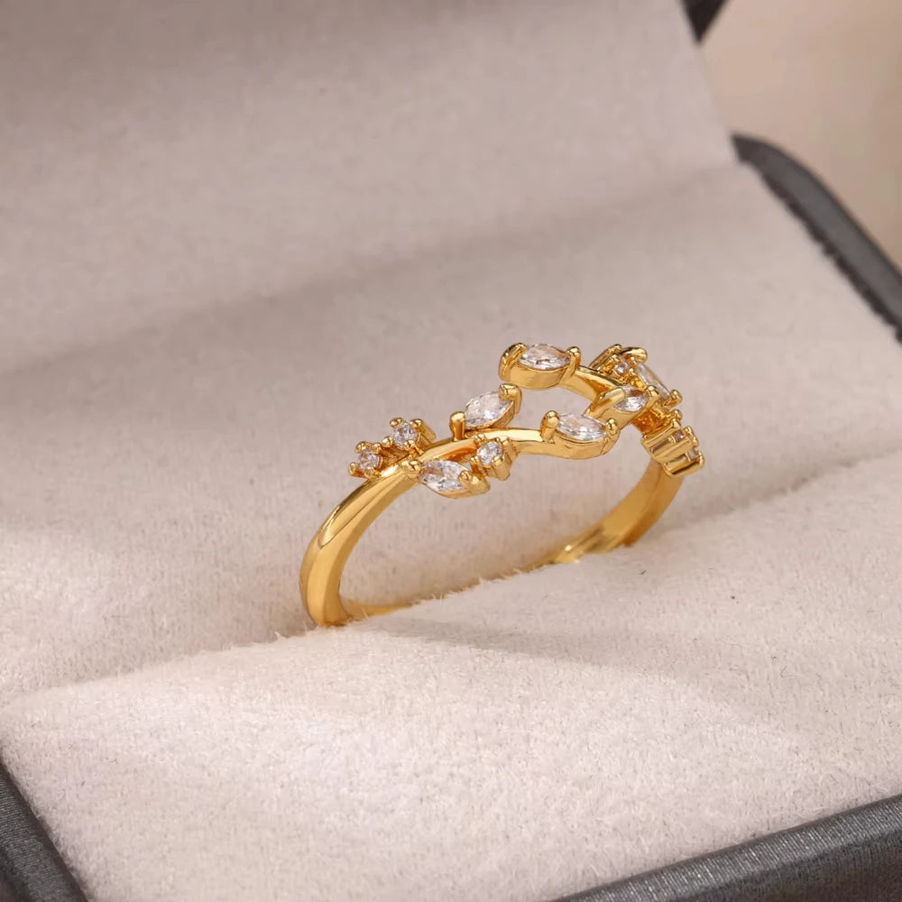 Luxury Zircon Geometric Rings For Women Stainless Steel Gold Color Open Ring Trendy Wedding Party Aesthetic Jewerly Gift Femme