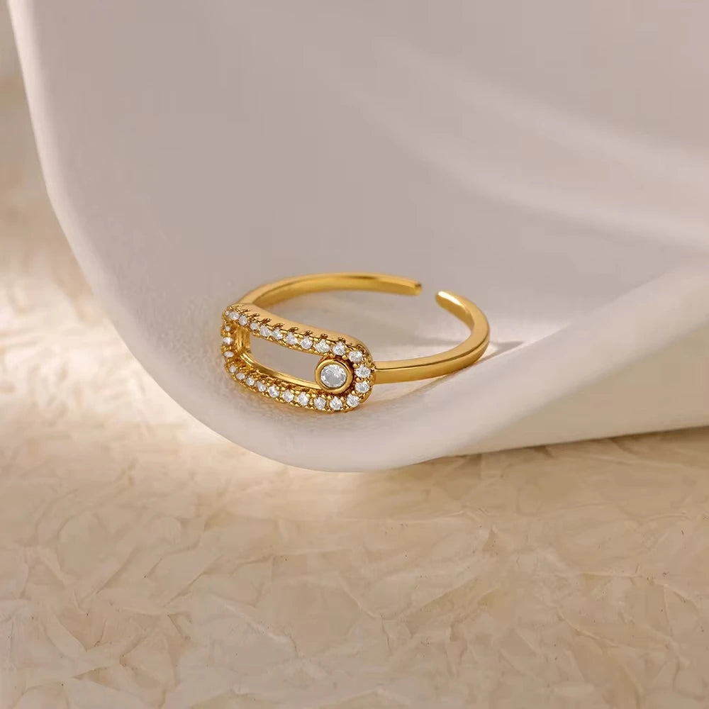 Luxury Zircon Geometric Rings For Women Stainless Steel Gold Color Open Ring Trendy Wedding Party Aesthetic Jewerly Gift Femme