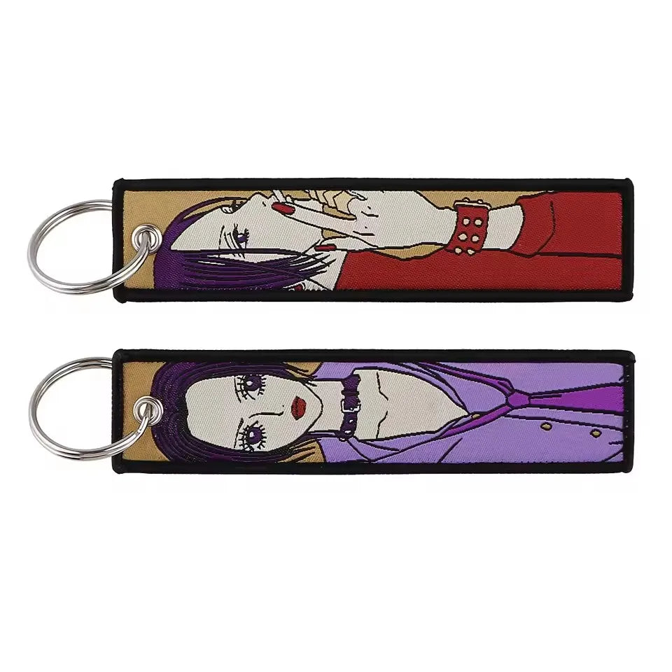 Anime Keychain For Motorcycles and Cars Manga Embroidery Key Fobs Key Tag Fashion Jewelry Key Ring Accessories