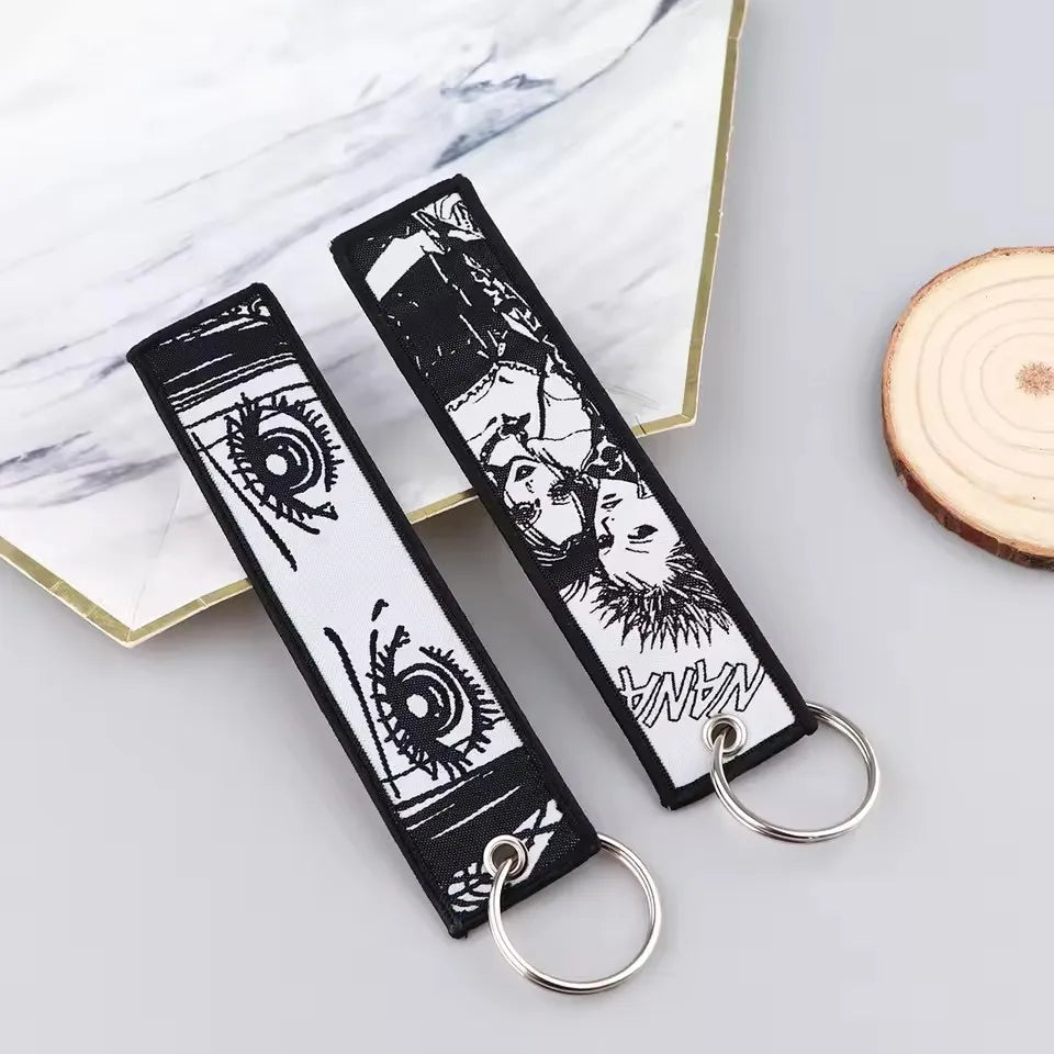 Anime Keychain For Motorcycles and Cars Manga Embroidery Key Fobs Key Tag Fashion Jewelry Key Ring Accessories