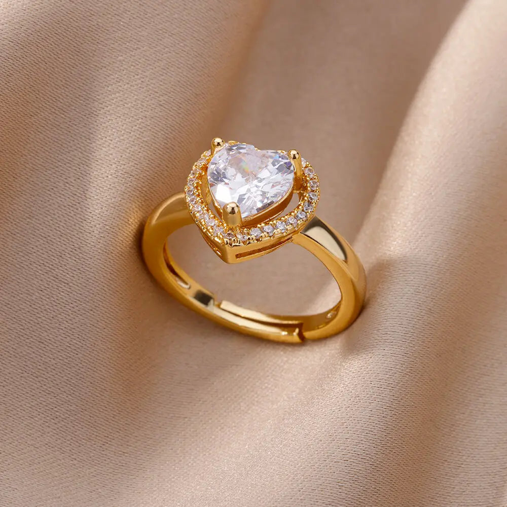 Luxury Zircon Geometric Rings For Women Stainless Steel Gold Color Open Ring Trendy Wedding Party Aesthetic Jewerly Gift Femme