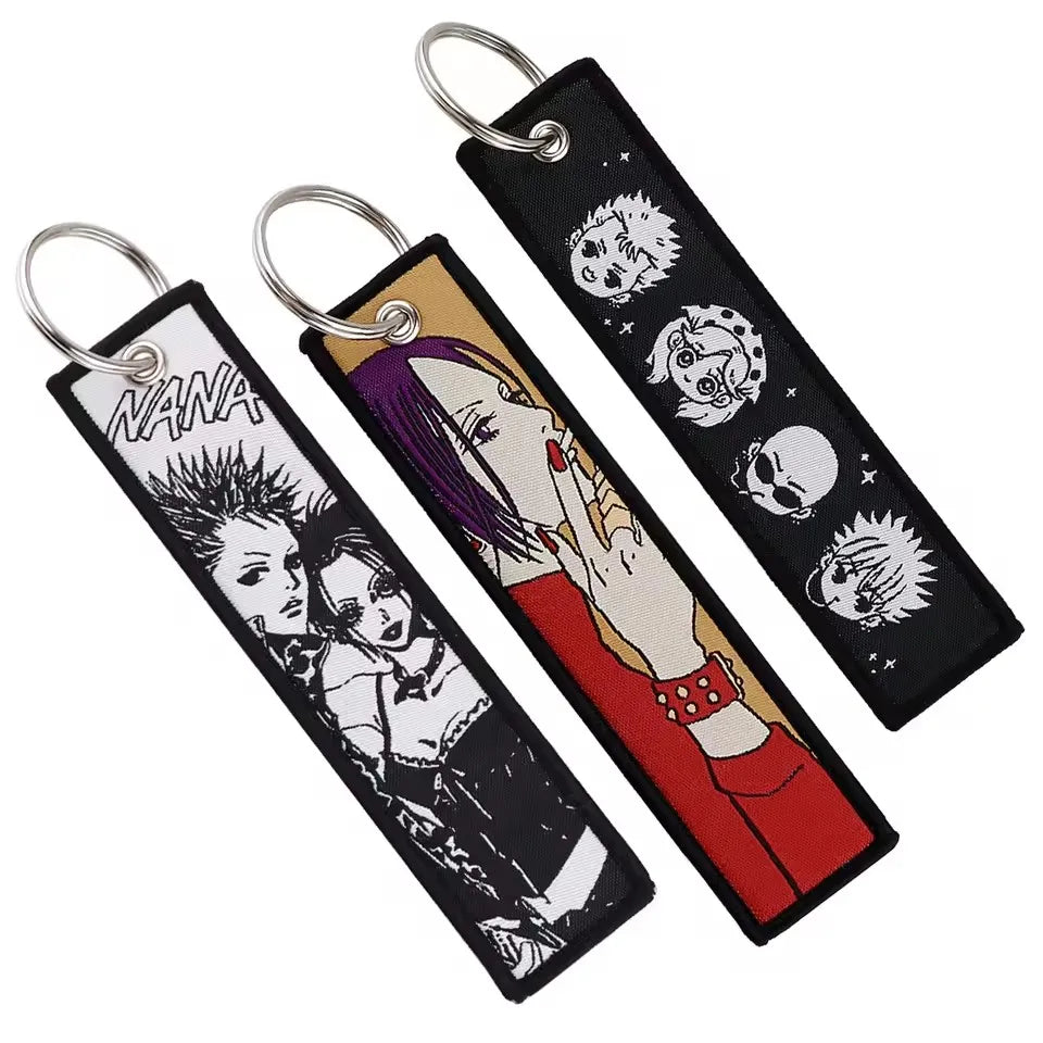 Anime Keychain For Motorcycles and Cars Manga Embroidery Key Fobs Key Tag Fashion Jewelry Key Ring Accessories