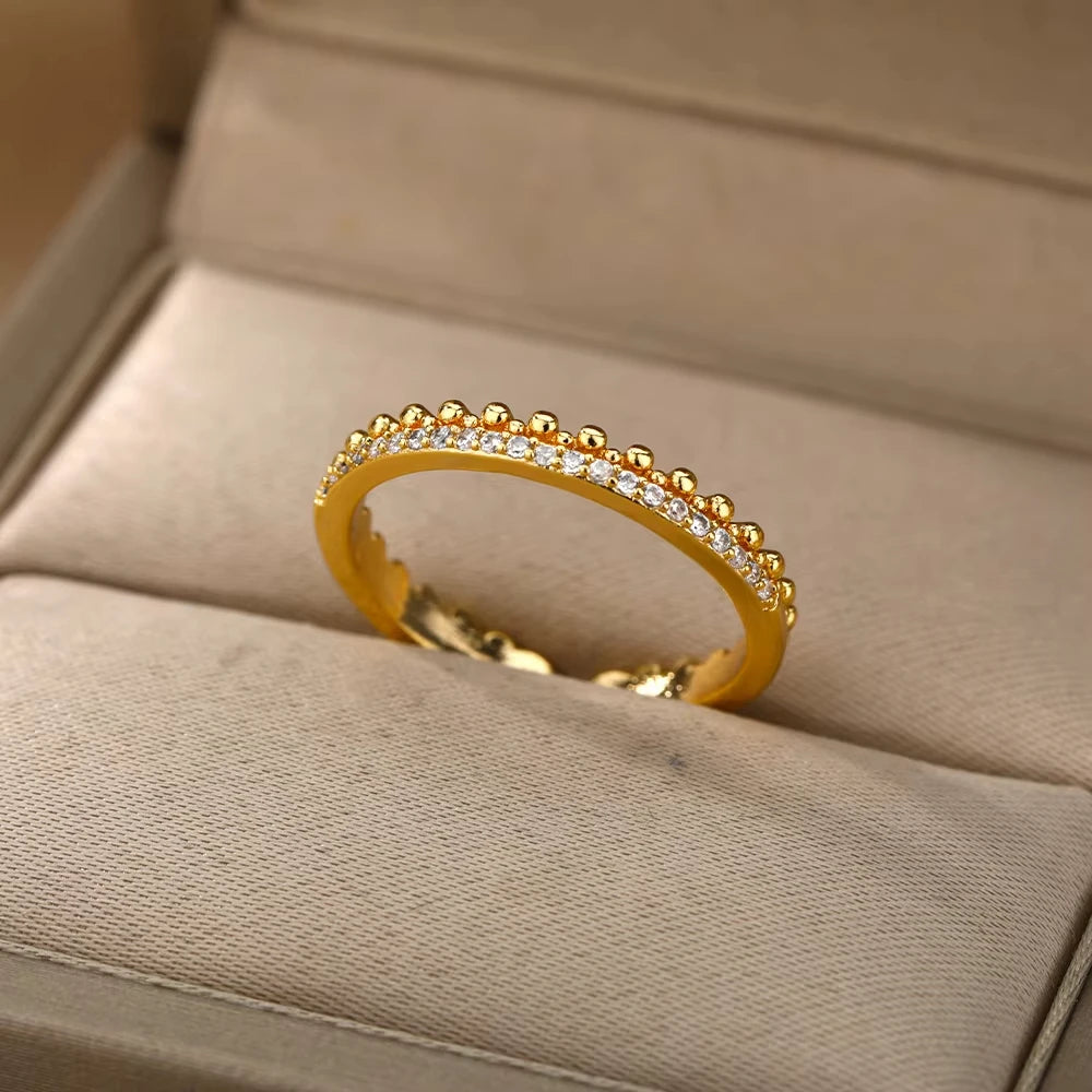 Luxury Zircon Geometric Rings For Women Stainless Steel Gold Color Open Ring Trendy Wedding Party Aesthetic Jewerly Gift Femme