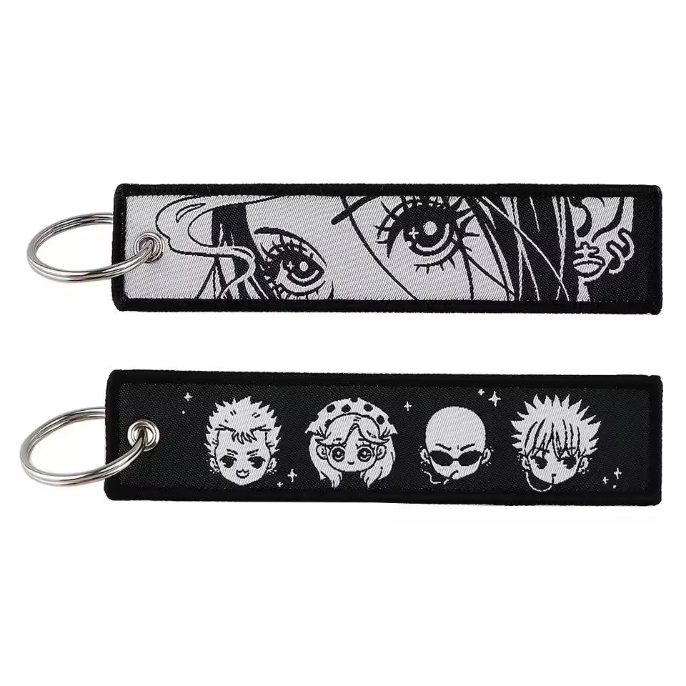 Anime Keychain For Motorcycles and Cars Manga Embroidery Key Fobs Key Tag Fashion Jewelry Key Ring Accessories